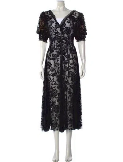 Pre-owned Norma Kamali Floral Print Long Dress In Black