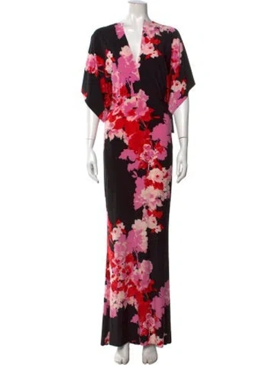 Pre-owned Norma Kamali Floral Print Long Dress In Black