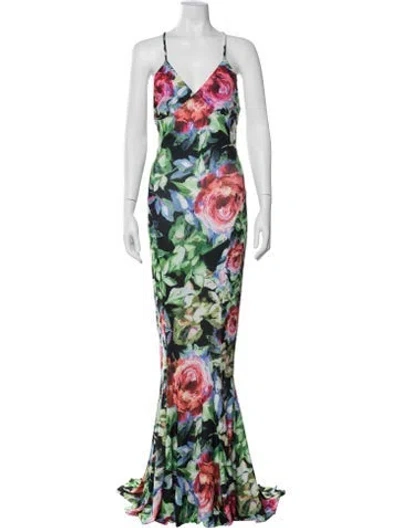 Pre-owned Norma Kamali Floral Print Long Dress In Black/green