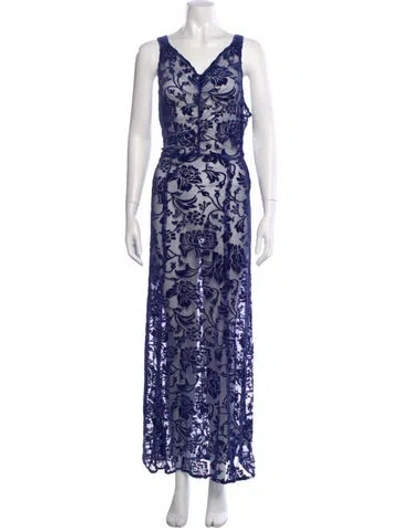 Pre-owned Norma Kamali Floral Print Long Dress In Blue