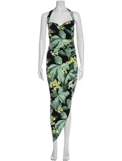 Pre-owned Norma Kamali Floral Print Long Dress In Green