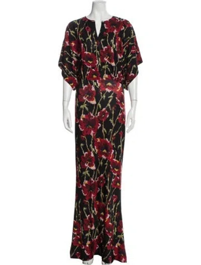 Pre-owned Norma Kamali Floral Print Long Dress In Red