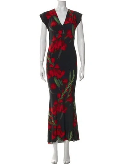 Pre-owned Norma Kamali Floral Print Long Dress In Red