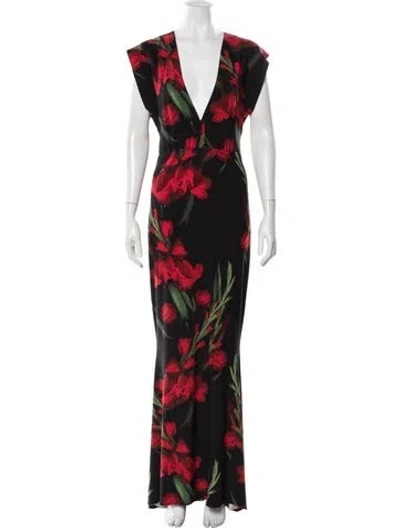 Pre-owned Norma Kamali Floral Print Long Dress In Red