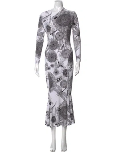 Pre-owned Norma Kamali Floral Print Long Dress In White