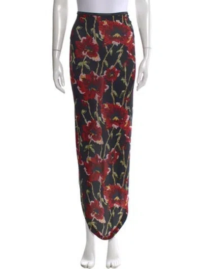 Pre-owned Norma Kamali Floral Print Long Skirt In Red