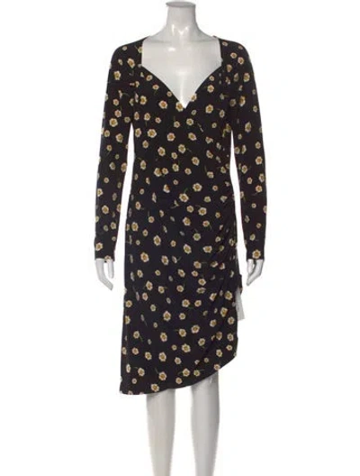 Pre-owned Norma Kamali Floral Print Midi Length Dress In Black