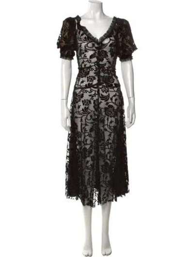 Pre-owned Norma Kamali Floral Print Midi Length Dress In Black