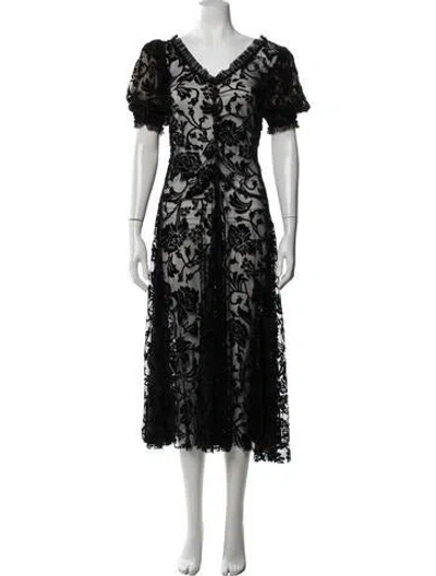 Pre-owned Norma Kamali Floral Print Midi Length Dress In Black