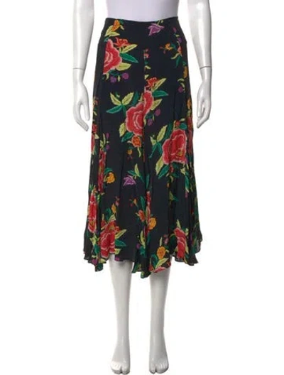 Pre-owned Norma Kamali Floral Print Midi Length Skirt In Black