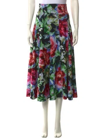 Pre-owned Norma Kamali Floral Print Midi Length Skirt In Green