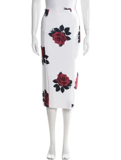 Pre-owned Norma Kamali Floral Print Midi Length Skirt In White