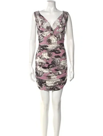 Pre-owned Norma Kamali Floral Print Mini Dress In White