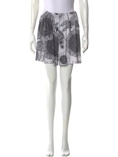Pre-owned Norma Kamali Floral Print Mini Shorts In White