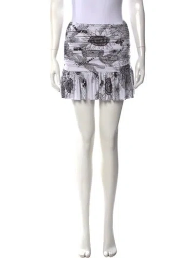 Pre-owned Norma Kamali Floral Print Mini Skirt In White