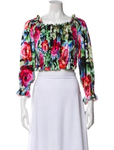 Pre-owned Norma Kamali Floral Print Off-the-shoulder Crop Top W/ Tags In Black