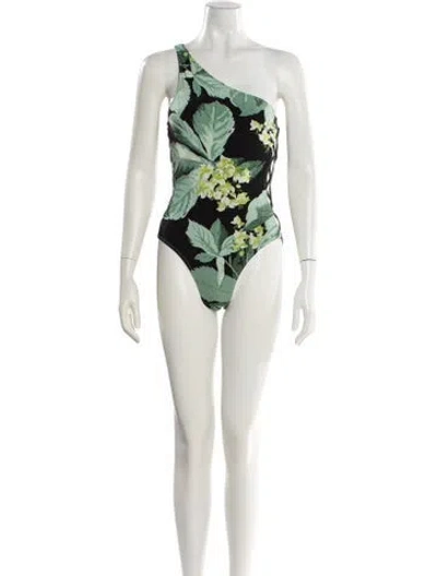 Pre-owned Norma Kamali Floral Print One-piece In Green
