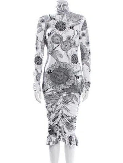 Pre-owned Norma Kamali Floral Print Ruffle Embellishment Skirt Set In White