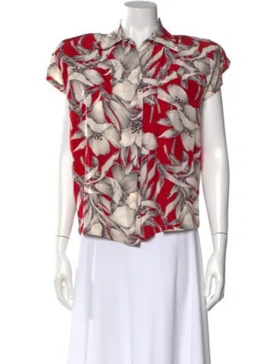 Pre-owned Norma Kamali Floral Print Short Sleeve Blouse In Neutral