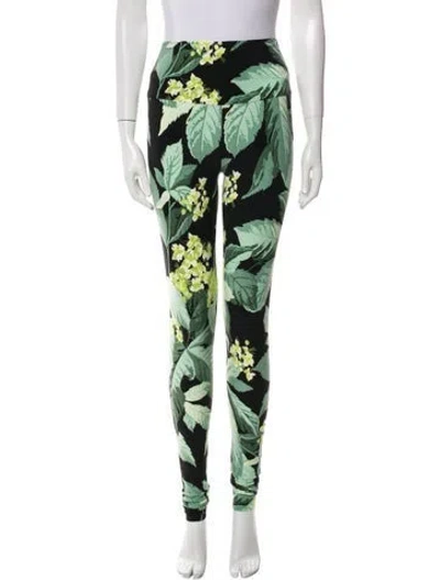Pre-owned Norma Kamali Floral Print Skinny Leg Pants W/ Tags In Green