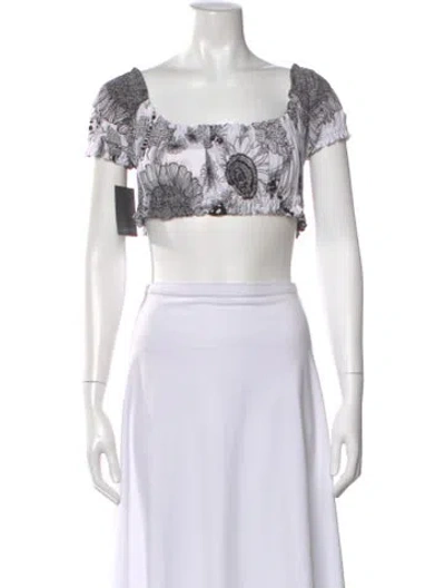 Pre-owned Norma Kamali Floral Print Square Neckline Crop Top In Black