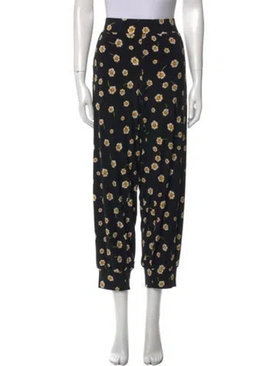 Pre-owned Norma Kamali Floral Print Straight Leg Pants In Black