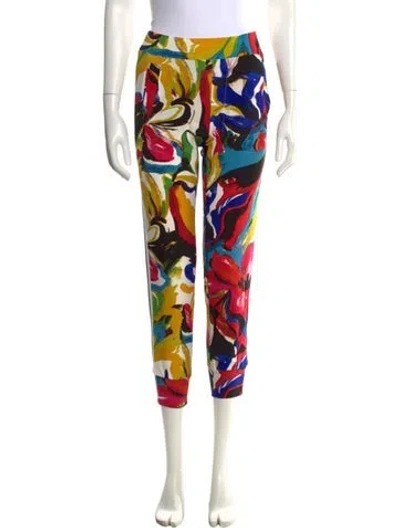 Pre-owned Norma Kamali Floral Print Straight Leg Pants In White