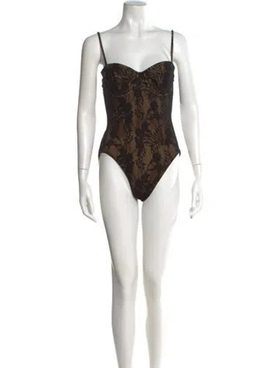 Pre-owned Norma Kamali Floral Print Strapless Bodysuit In Green