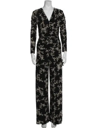 Pre-owned Norma Kamali Floral Print V-neck Jumpsuit In Black