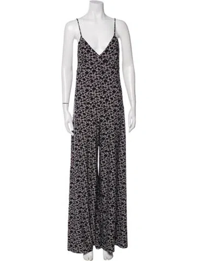Pre-owned Norma Kamali Floral Print V-neck Jumpsuit In Gray