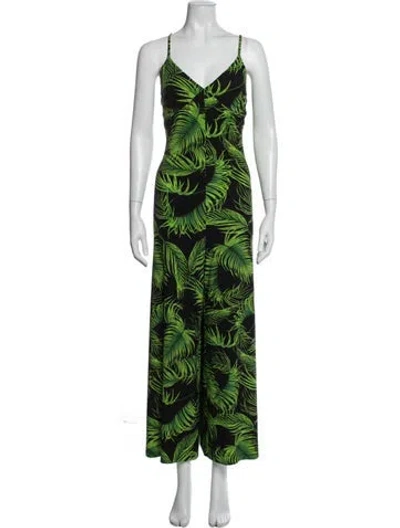 Pre-owned Norma Kamali Floral Print V-neck Jumpsuit In Green