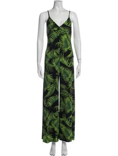 Pre-owned Norma Kamali Floral Print V-neck Jumpsuit In Multi