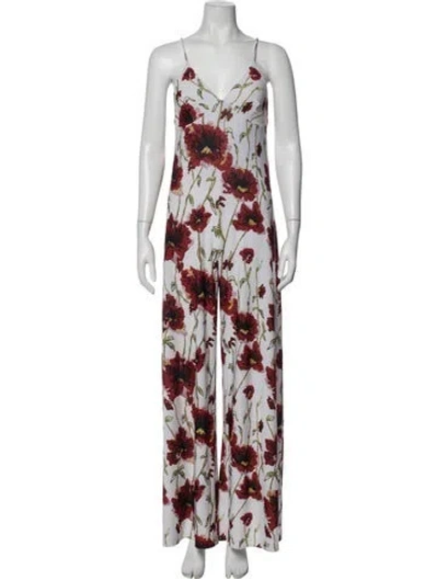 Pre-owned Norma Kamali Floral Print V-neck Jumpsuit In Neutrals