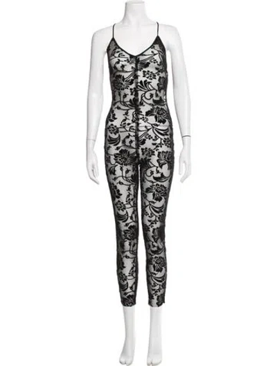 Pre-owned Norma Kamali Floral Print V-neck Jumpsuit W/ Tags In Black