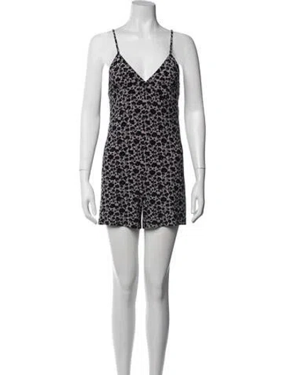 Pre-owned Norma Kamali Floral Print V-neck Romper In White