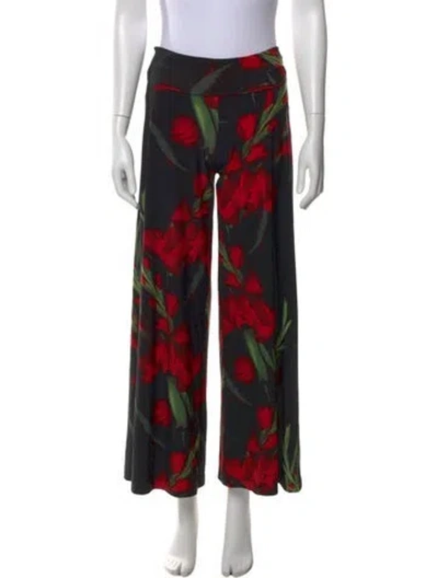 Pre-owned Norma Kamali Floral Print Wide Leg Pants In Black