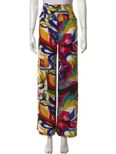 Pre-owned Norma Kamali Floral Print Wide Leg Pants W/ Tags In White