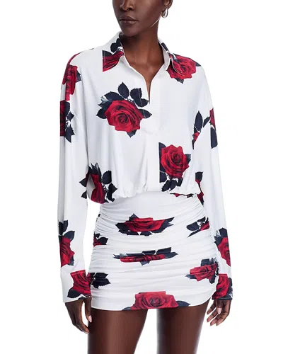 NORMA KAMALI FLORAL SHIRRED BOTTOM MINI DRESS