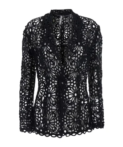 Norma Kamali Floral-motif Single-breasted Jacket In Black