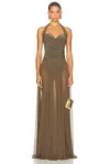 Norma Kamali For Fwrd Cayla Flared Gown In Brown