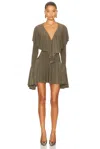 Norma Kamali For Fwrd Long Sleeve Deep V Ruffle Mini Dress In Brown