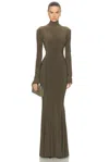 Norma Kamali For Fwrd Long Sleeve Turtleneck Fishtail Gown In Brown