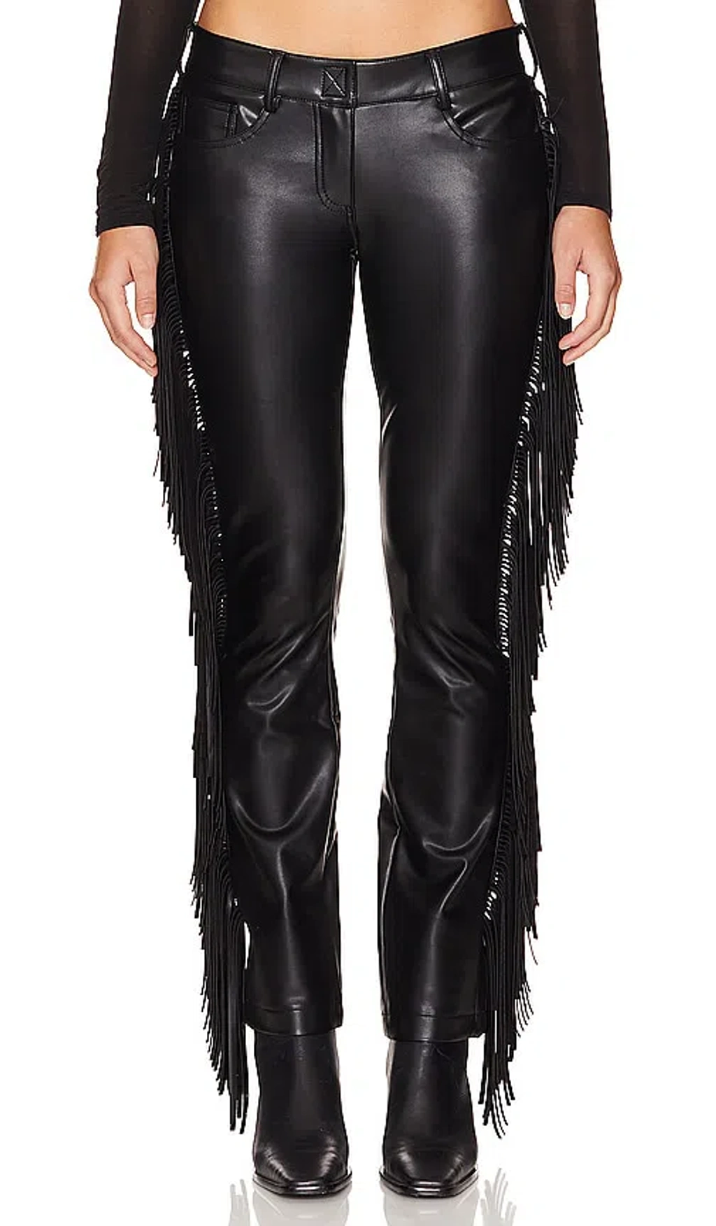 Norma Kamali Fringe Boot Leg Jean In 黑色| ModeSens
