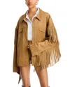 Norma Kamali Fringe Oversized Jean Jacket In Brown