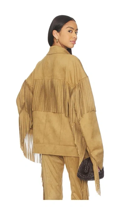 Norma Kamali Fringe Oversized Jean Jacket In Brown