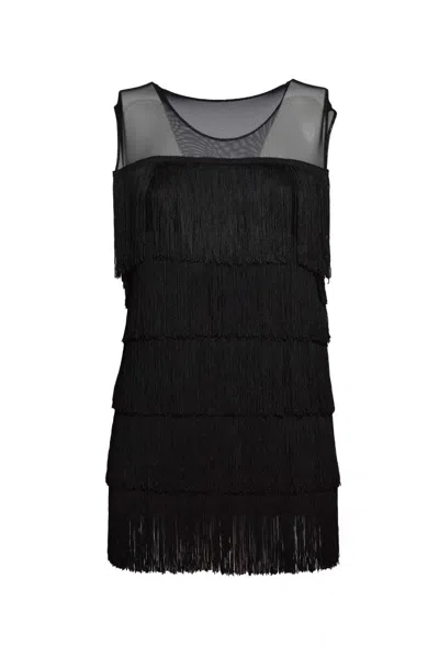 Norma Kamali Fringe-panel Sleeveless Mini Dress With Subtle Transparency