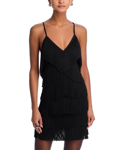 Norma Kamali Fringe Slip Mini Dress In Black