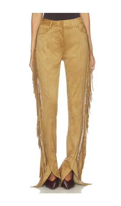 Norma Kamali Fringe Spat Jeans In Brown