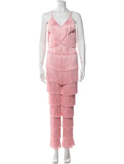 Pre-owned Norma Kamali Fringe Trim Accent Pant Set In Pink