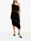 Norma Kamali Fringed Asymmetric Midi Dress In Black